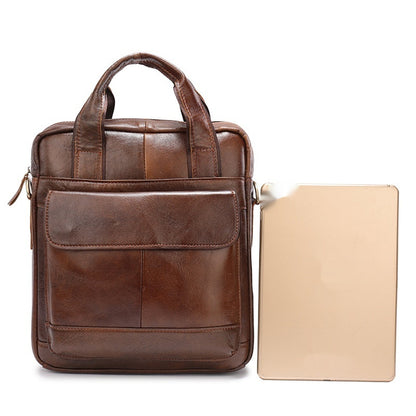 Men’s Genuine Cowhide Leather Vertical Briefcase Retro Business Handbag
