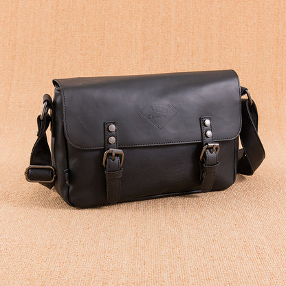 Men’s Retro PU Leather Flip Shoulder Bag Stylish Literary Satchel