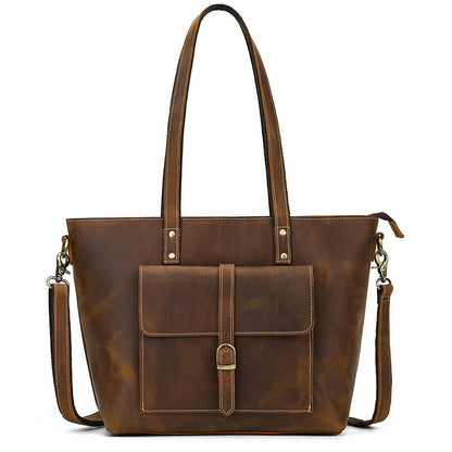 Women’s Luxury Horse Leather Tote Bag Large Capacity Genuine Purse