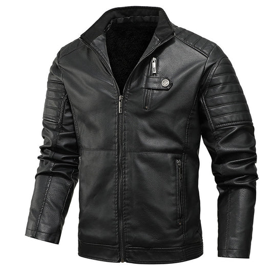 Men’s PU Leather Motorcycle Jacket with Velvet Lining for Winter