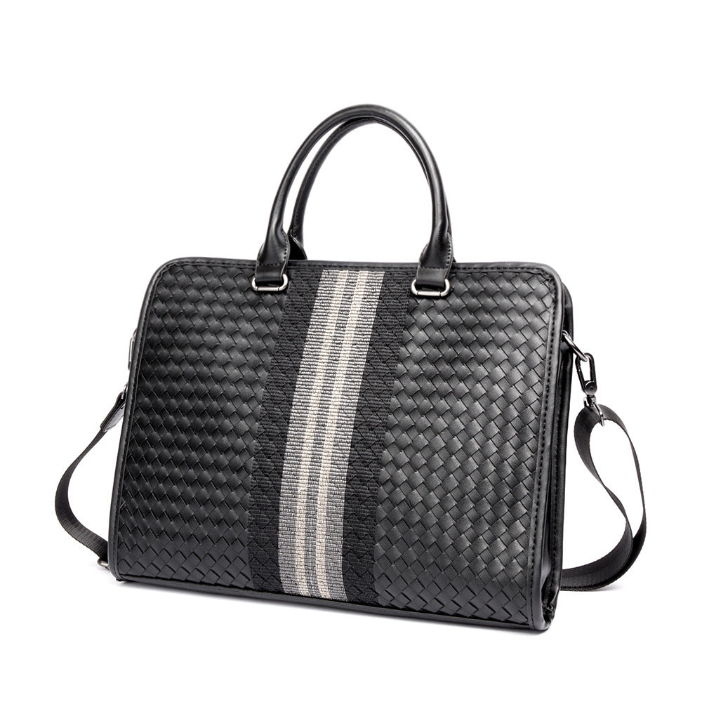 Men's Woven Business Casual Briefcase Shoulder Crossbody Computer Bag