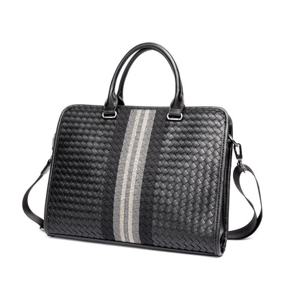 Men's Woven Business Casual Briefcase Shoulder Crossbody Computer Bag