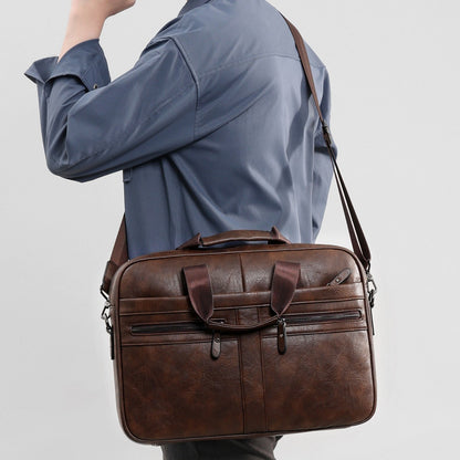 Men’s Retro Crazy Horse Leather Briefcase Stylish Office Work Bag