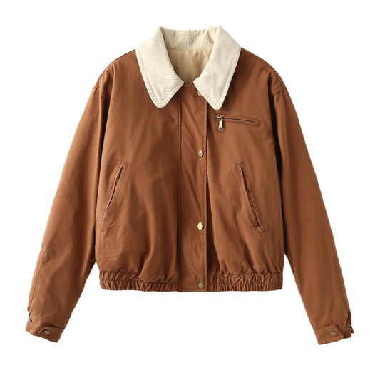 Women's Stylish Quilted Bomber Jacket with Contrast Color Design