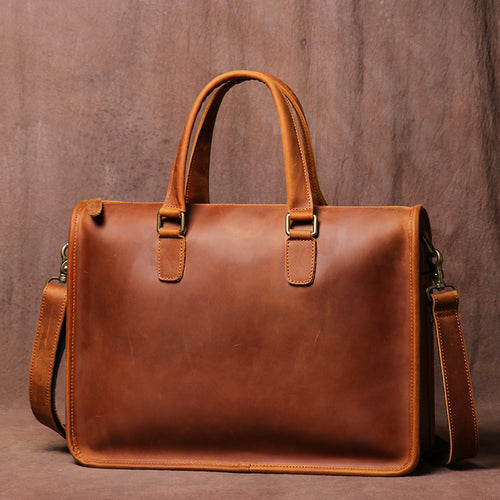 Men's Crazy Horse Leather Briefcase For Laptop | Shoulder Bags