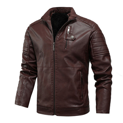 Men’s PU Leather Motorcycle Jacket with Velvet Lining for Winter