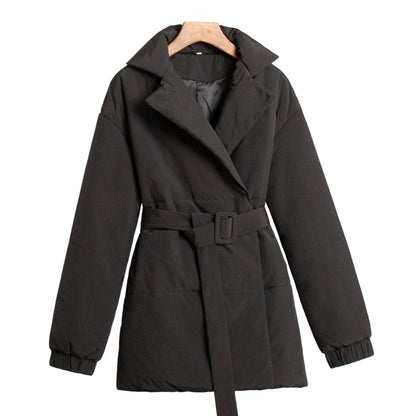 Women's Thick Cotton Jacket with Drawstring Slim Fit Design